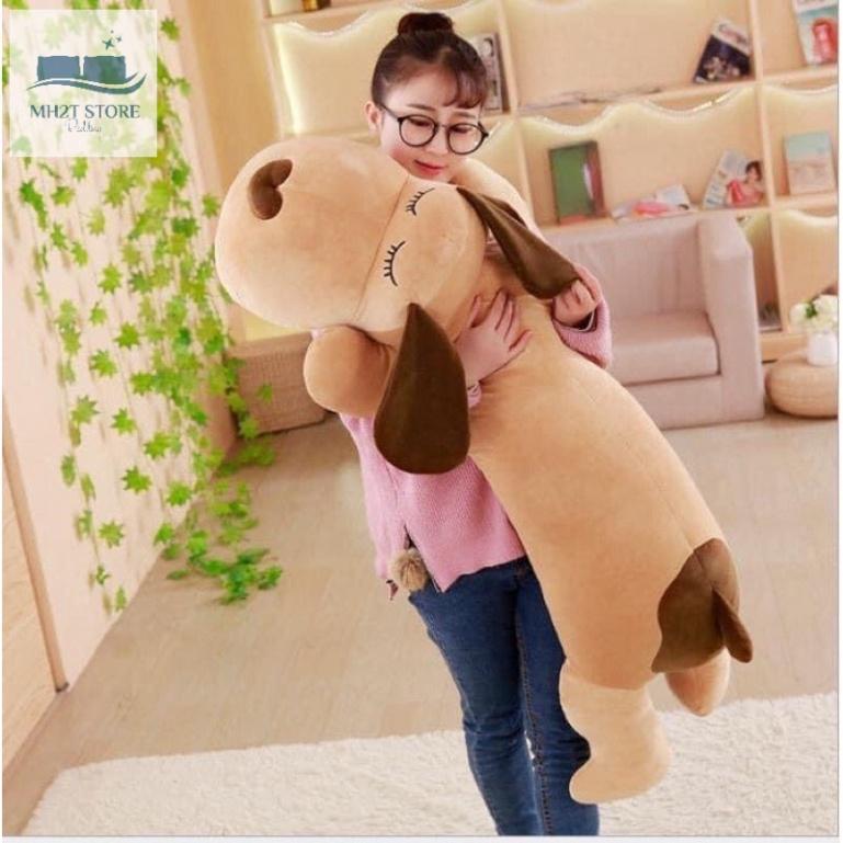 Gấu Bông Dáng Chó Ngủ Mũi Tim Tai Dài Đáng Yêu - Gối Ôm Hình Thú Nhồi Bông Mềm Mịn Thú Bông Đồ Chơi