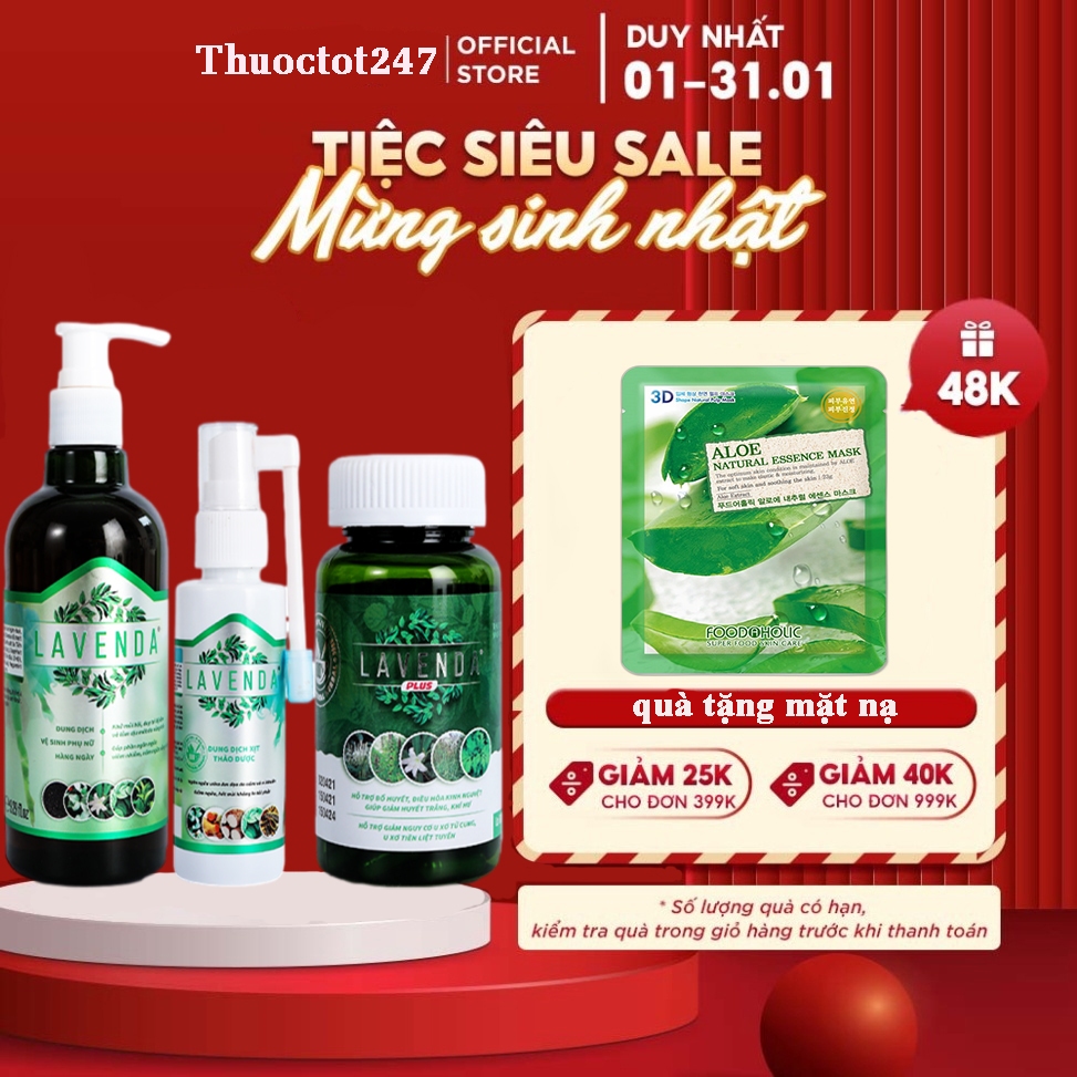 Combo chuyên sâu LAVENDA hết khí hư huyết trắng nấm ngứa (1 xịt Lavenda 60ml + 2 rửa Lavenda 275ml +