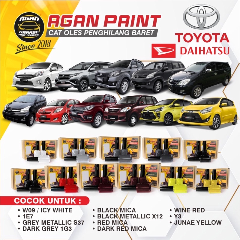 (B) Cat penghilang baret TOYOTA & DAIHATSU, avanza, xenia, agya, ayla, rush, terios, innova, reborn, calya, sigra, fortuner, yaris, sienta, grandmax Harga 64,000 rupiah*Gratis Ongkir