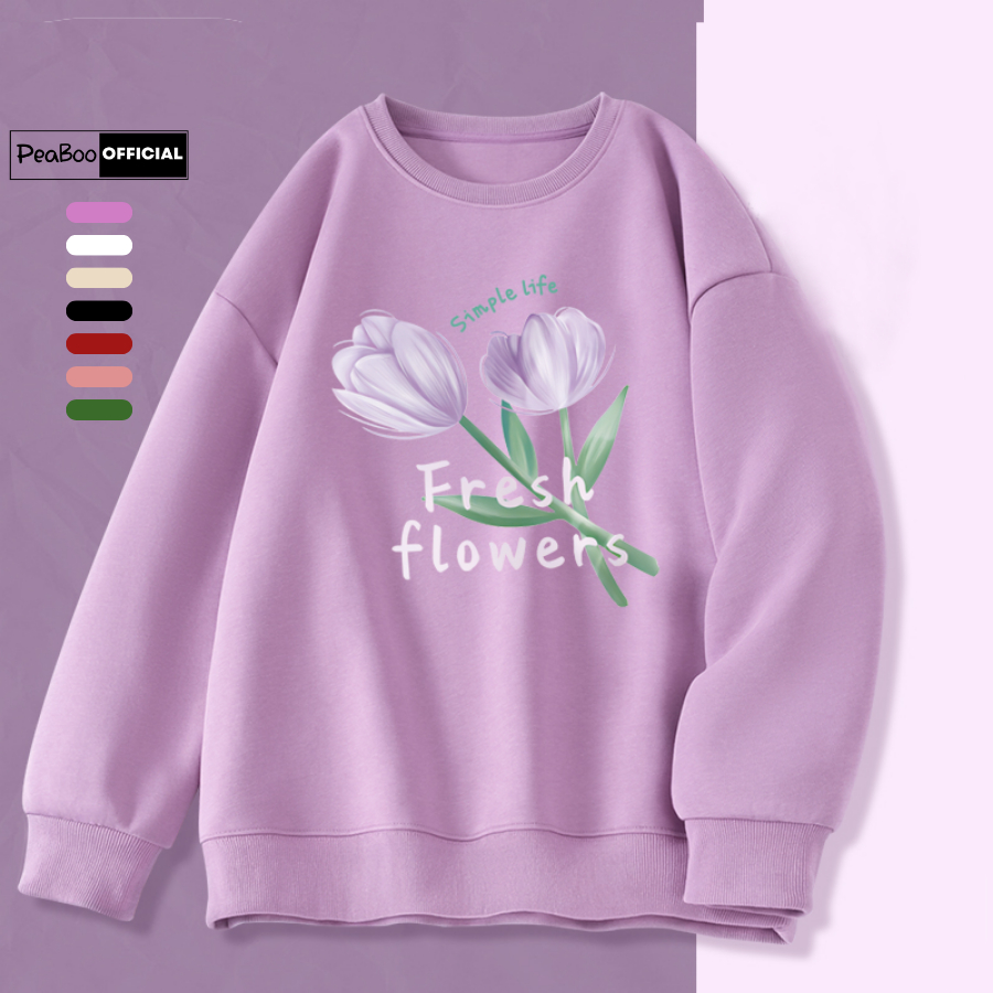  Áo Sweater Hoa Tulip Tím Nam Nữ By PEABOO Unisex Chất Nỉ Lót Bông Form Rộng 