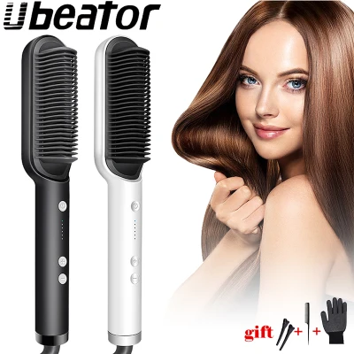 2-in-1hair straightener comb hair brush hair curler professional electric curling iron hair style flat iron Fast