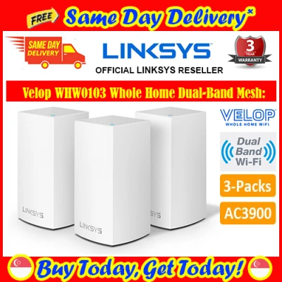 [Free Same Day Delivery*] Linksys WHW0103 Velop Wireless AC-3900 Dual-Band Whole Home Mesh Wi-Fi System (Pack of 3) WHW0103AH / WHW0103-AH (*Order before 2pm on working day, will deliver on same day, order after 2pm, will deliver next working day.)