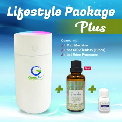 GoodAire Mini Package - Total Air Sanitising System (USB Powered Colorful Humidifer + Fragrance 50ml + 10 ClO2 Tablets) Kills 99.99% of Viruses & Bacteria. Disinfect, Sanitise, Repels Insect & Remove Odours