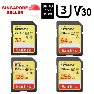 SanDisk Extreme SD Card 16GB I 32GB I 64GB I 128GB I 256GB SDXC UHS-I U3 V30 Up to 150MB/s Read Memory Card