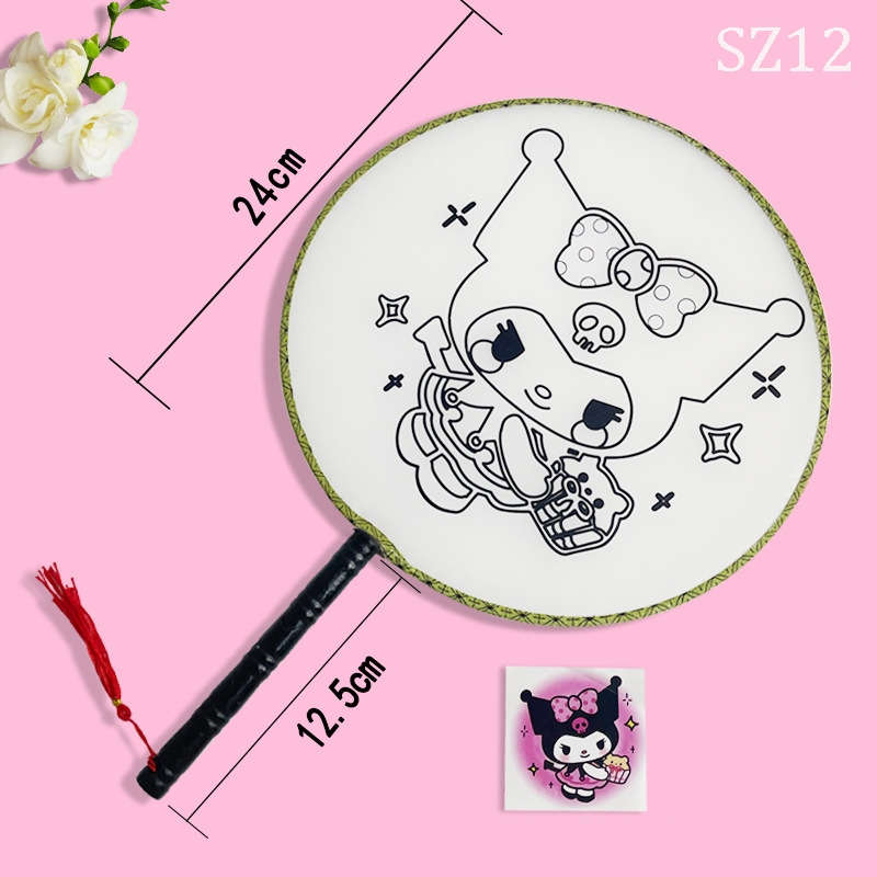 Quạt Tranh Sơn Dầu Tô Màu  DIY Mẩu Kuromi Hoạt Hình Cực Xinh