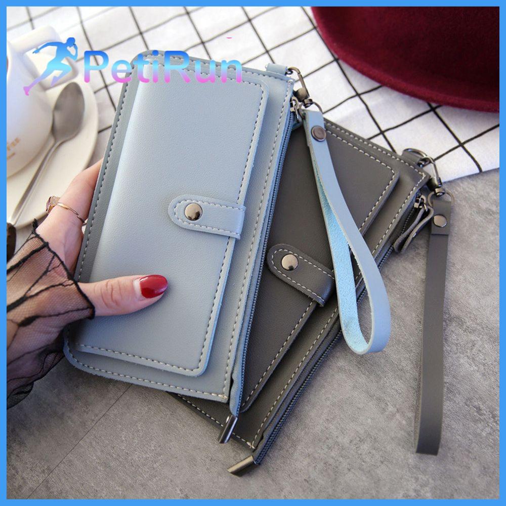 PETIRUN Nữ Clutch Nữ Vị trí nhiều thẻ Da PU Ví đựng thẻ Ví có dây Ví dài có khóa