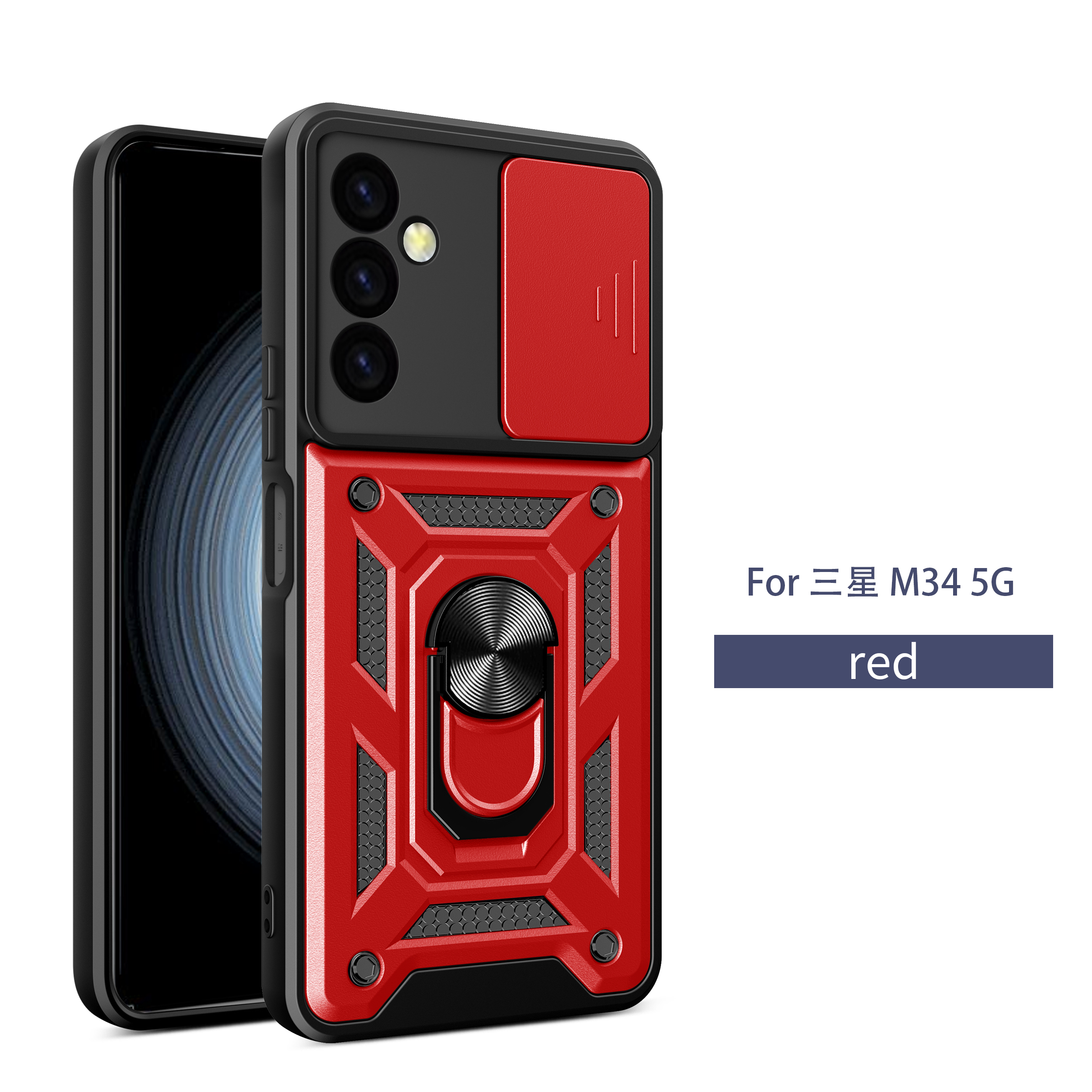 Cho Samsung Galaxy M34 5g trường hợp Vòng chống sốc đứng Vỏ bảo vệ Samsung M34 trượt camera ống kính bảo vệ Ốp lưng cứng điện thoại Bìa