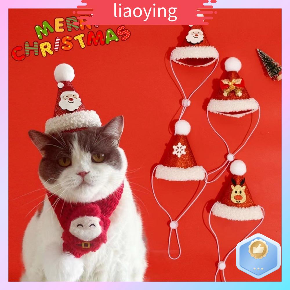 LIAOYING Giáng sinh Mũ Mèo Đỏ Hoạt hình dễ thương Mèo giáng sinh tùy chỉnh Tái sử dụng Trang trí Vật dụng mặc quần áo cho thú cưng Dành cho chó