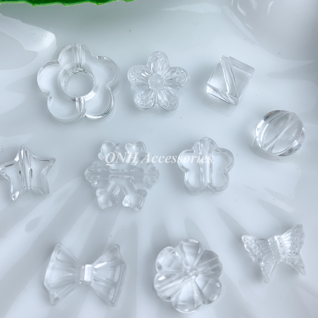 Gói 10g hạt nhựa trong suốt nhiều hình dáng dùng làm vòng tay, vòng cổ, trang sức thủ công DIY