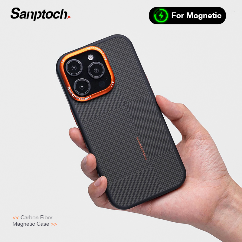  Sanptoch Cho Magsafe Sang Trọng Carbon Fibre Ốp điện thoại cho iPhone 16 15 14 Pro Max Mờ Chống Dấu Vân Tay Ốp lưng cho iPhone 16 Pro Max Đơn Giản Pixel Mô Hình Vỏ bảo vệ Với Hợp Kim Vòng ống kính 