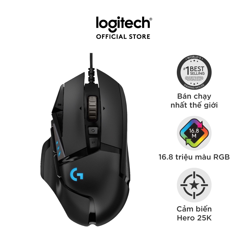 Chuột gaming có dây Logitech G502 Hero - Cảm biến Hero 25k, RGB, 11 nút lập trình