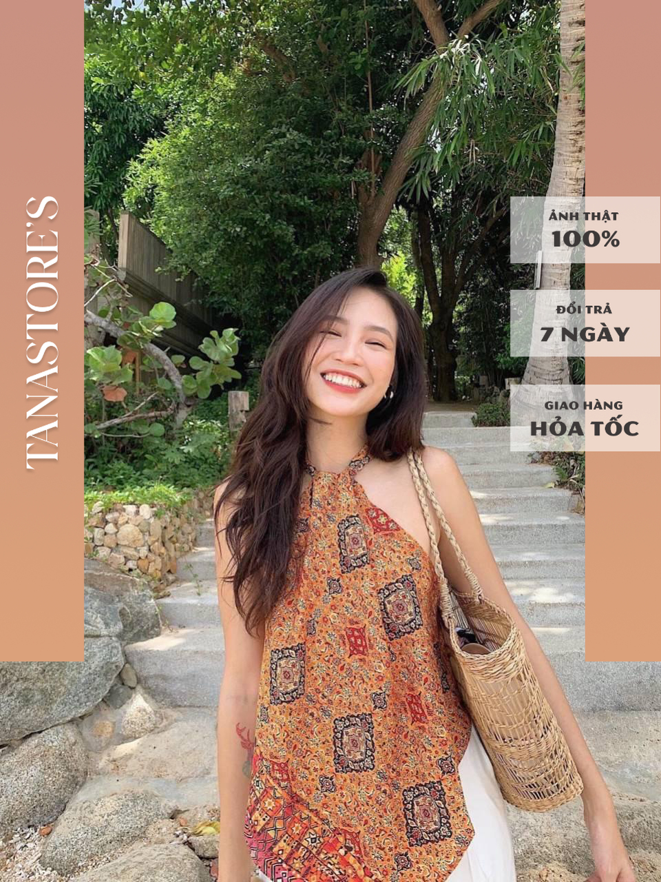 Áo yếm thổ cẩm đi biển chất liệu lụa Hawaii cao cấp
