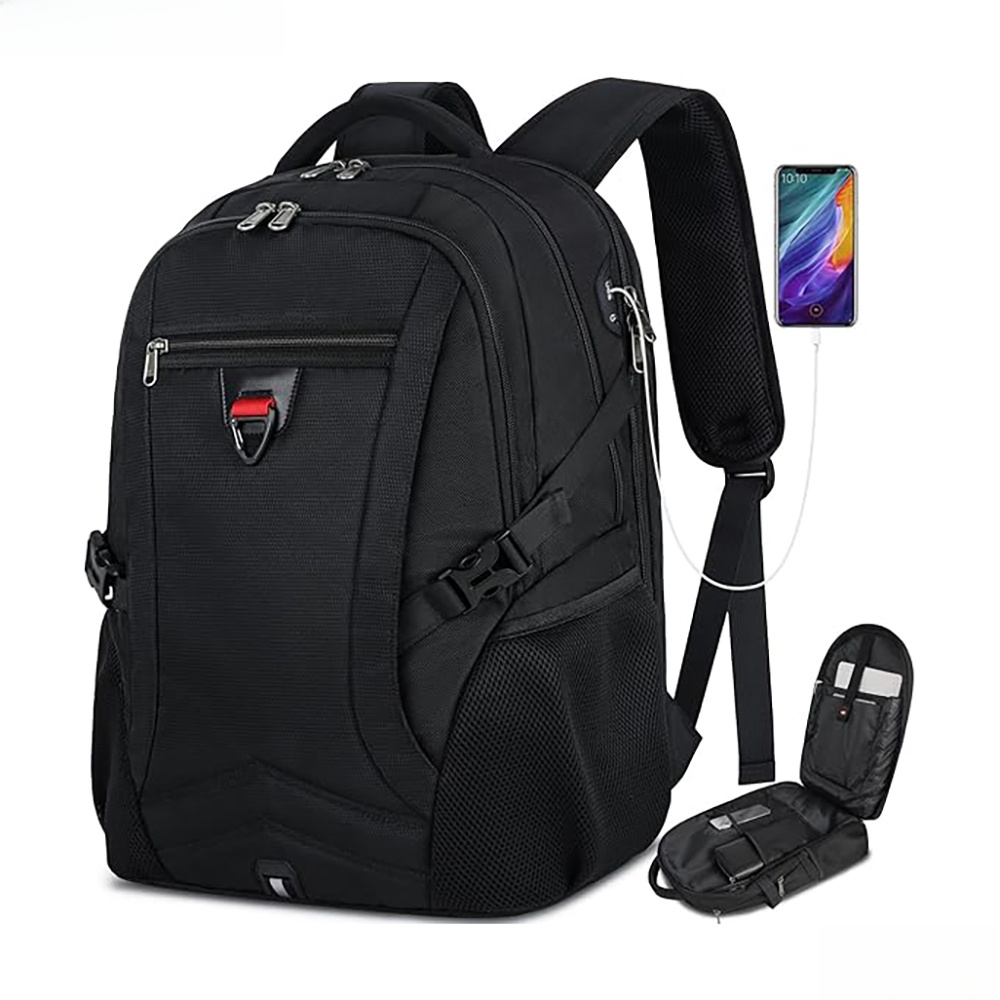 IGOLUMON Laptop Backpack 17.3 Inch Travel Rucksack for Men with USB Charging Port Water Resistant Laptop Bags Work Backpack for School Business College Hiking Black