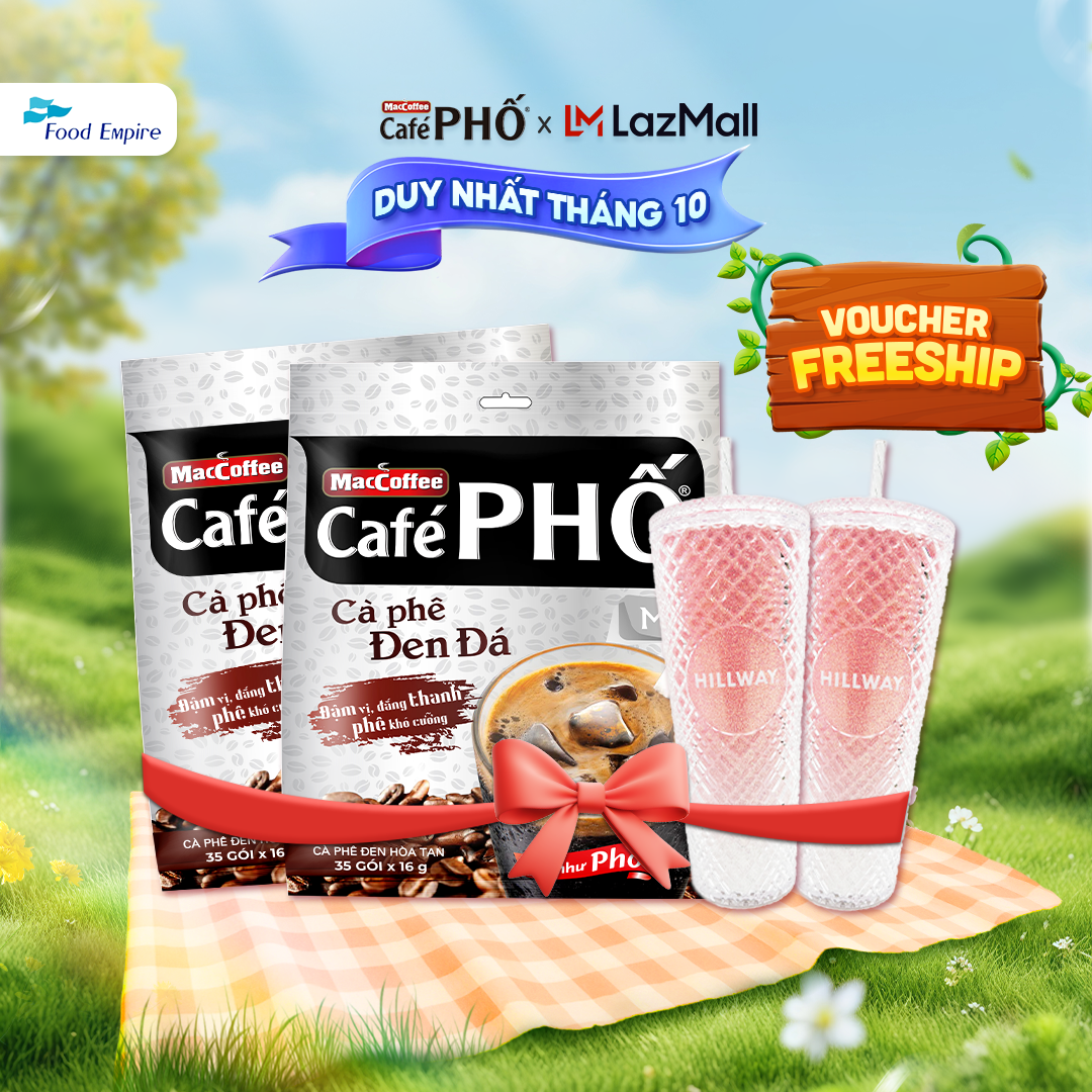 [Tặng ly Đen] Combo 2 Túi cà phê Phố Đen Đá MacCoffee (560gr - 16gr x 35 gói)