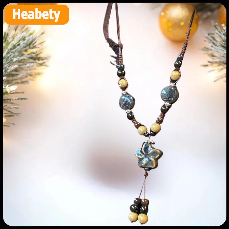 【2-3 ngày giao hàng】 Colorful Ceramic Necklace Boho Style Handmade Adjustable Necklace Simple Woven Rope Ceramic Necklace