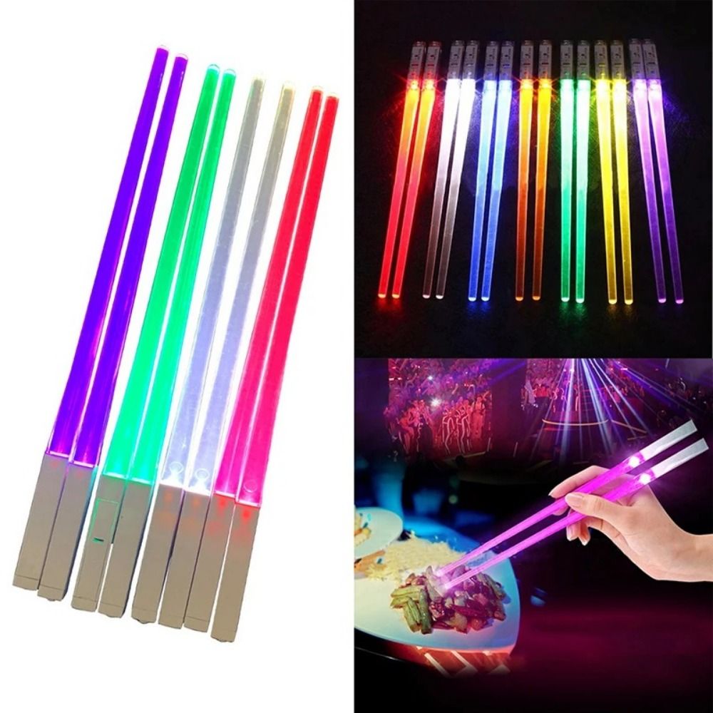 ZENGD 1pair Colorful Light Up Chopsticks LED Reusable LightSaber Chopsticks Lightup Sabers Food Safe Glowing Chop Sticks Party Supplies