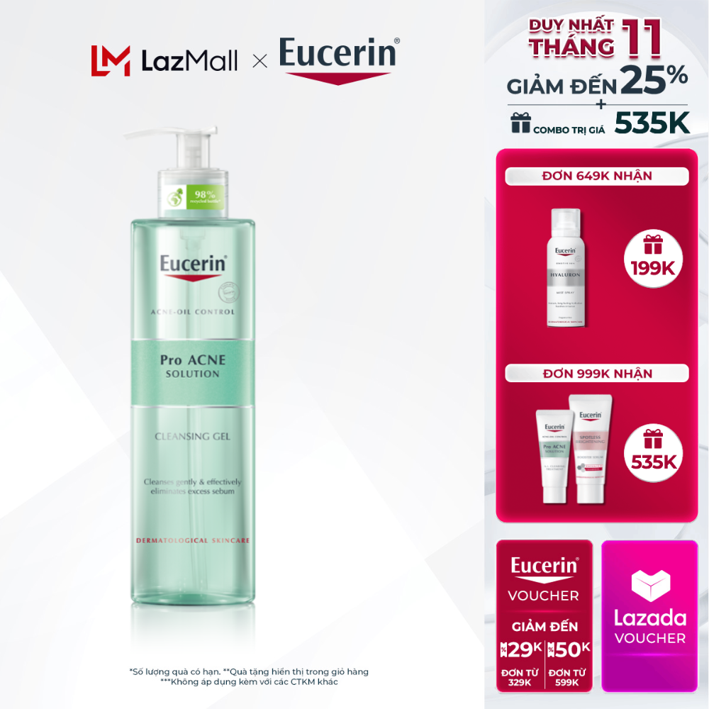 [Date 3/2027] Gel Rửa Mặt Cho Da Nhờn Mụn Eucerin Pro Acne Cleansing Gel 400ml