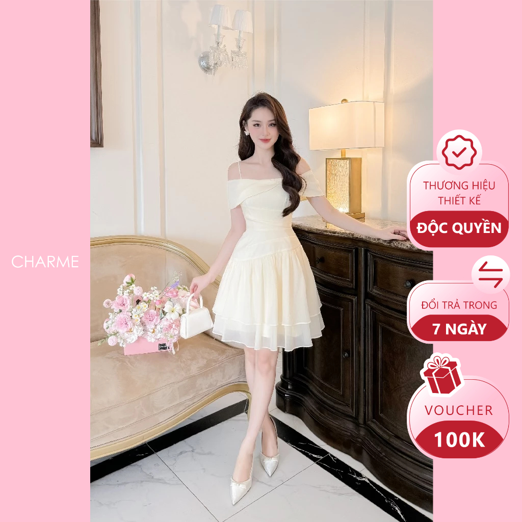 Váy thiết kế tiểu thư dáng xòe trễ vai gợi cảm Charme 310003