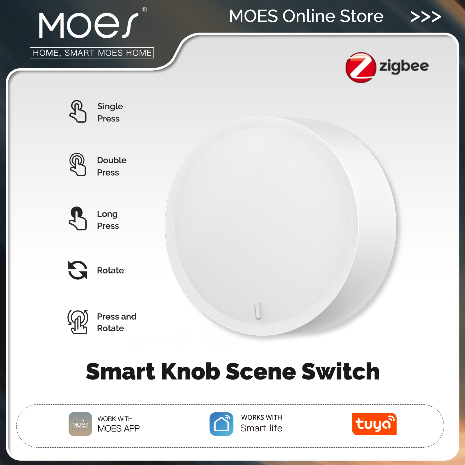 MOES Tuya ZigBee Smart Knob Switch Wireless Scene Button Controller, Battery-Powered Automation with Smart Life App Scenarios ราคา 469 บาท*ส่งฟรี