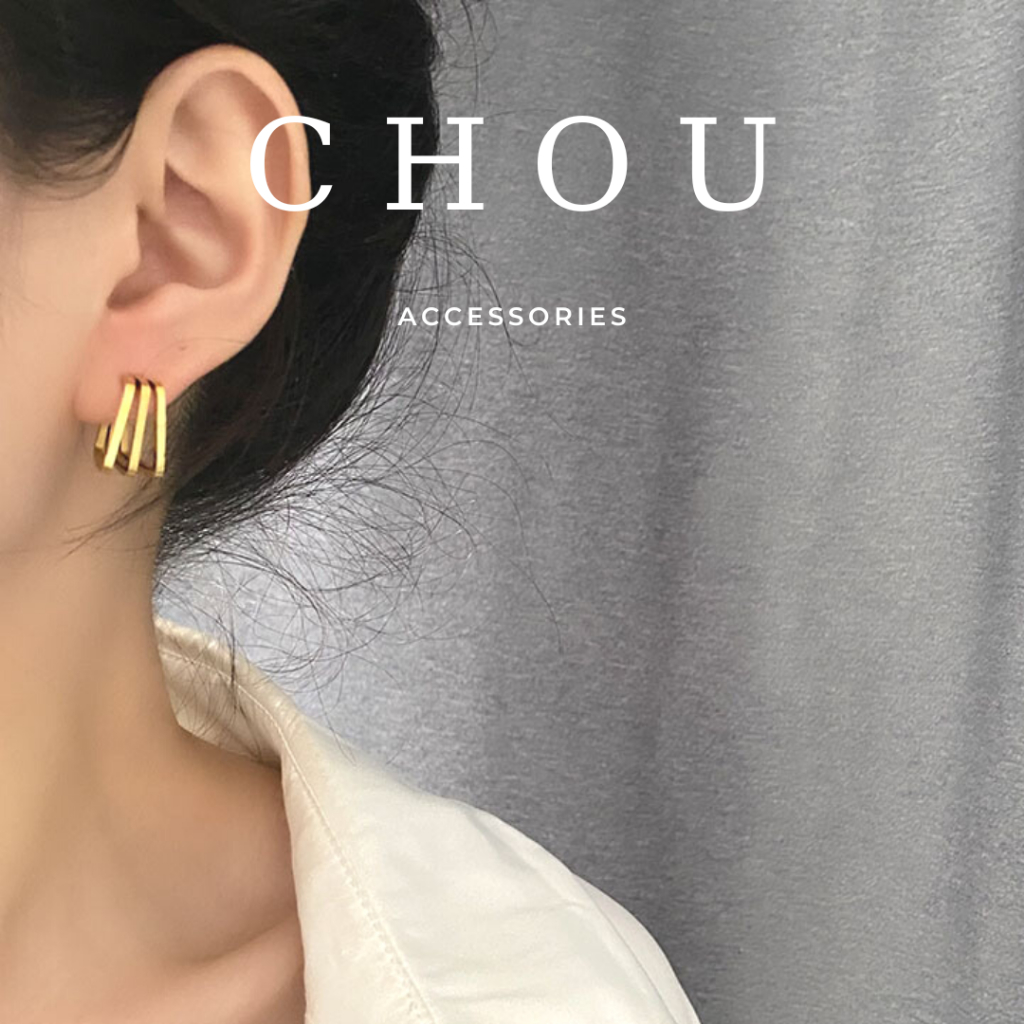Bông Tai, Khuyên Tai Titan 3 Lớp Vuông | CHOU ACCESSORIES |