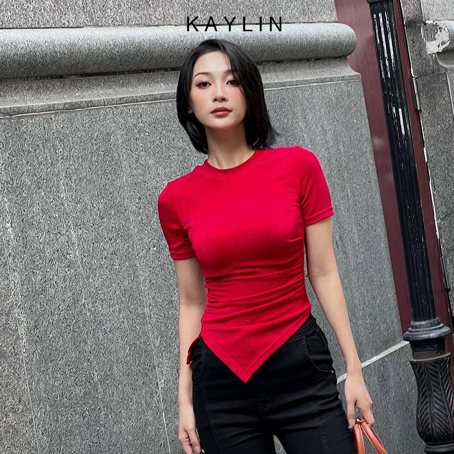 Áo thun nữ vạc chéo chất thun ánh kim thoáng mát phong cách KAYLIN - N2143
