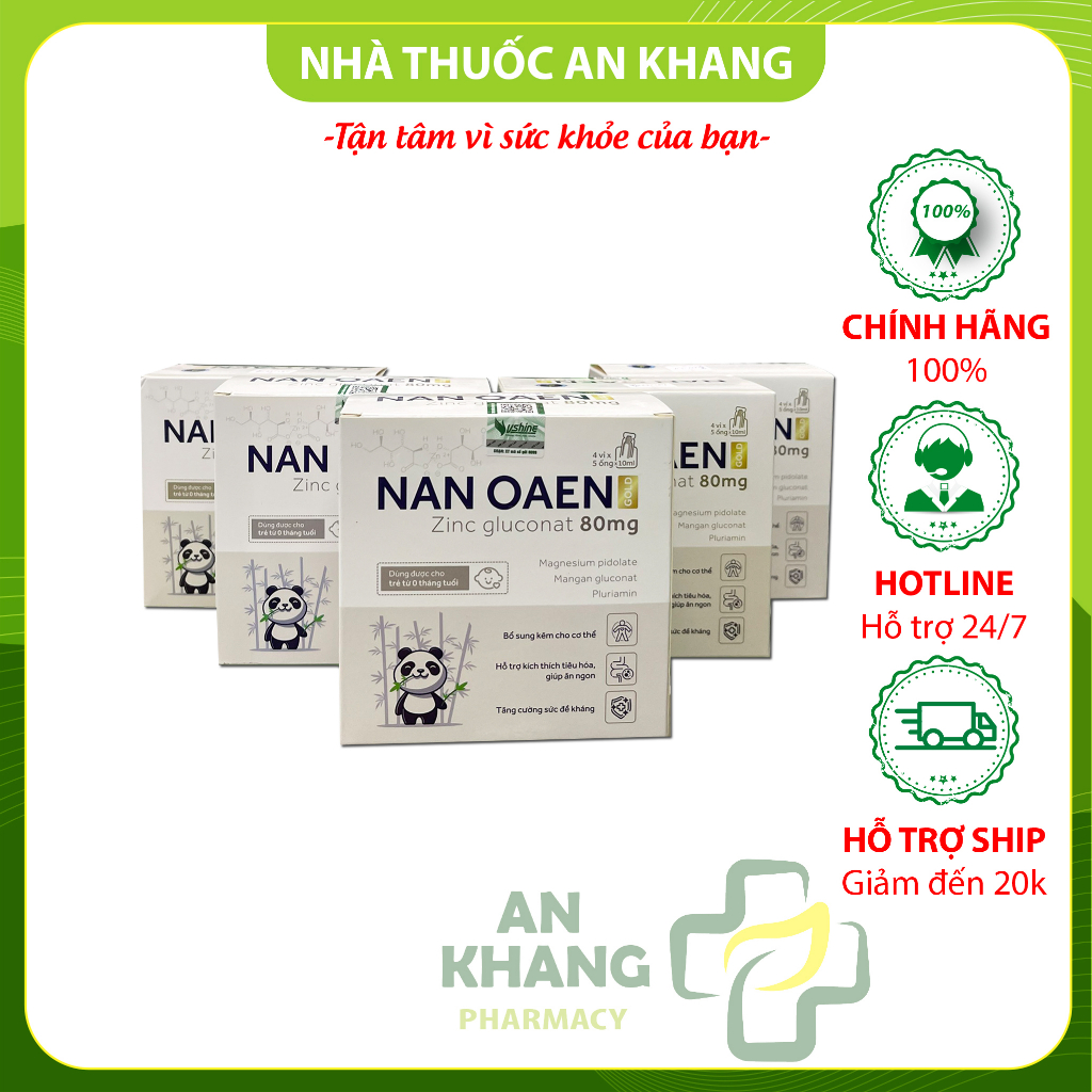 NAN OAEN gold zinC gluconat 80 mg  hộp 20 ống - Bổ Sung Kẽm  magie - giúp kích thích tiêu hóa ăn ngo