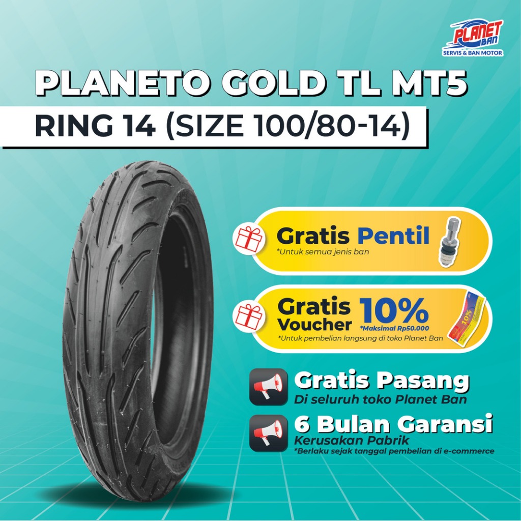 Ban Motor Ring 14 - 100/80 Planeto Gold MT5 (Ban Motor PCX 150, Vario 160, Vario 125 New, Vario 150) Harga 357,000 rupiah*Gratis Ongkir