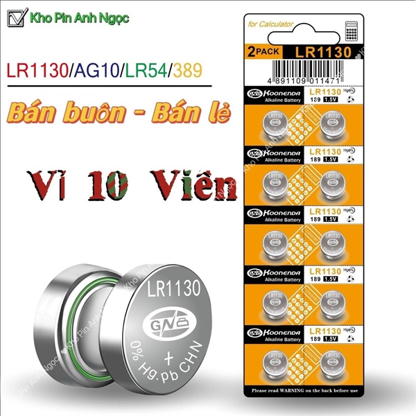 Pin AG10 / LR1130 / SR1130SW / 389A / 389 / L1131F /LR54 - Vỉ 10 viên