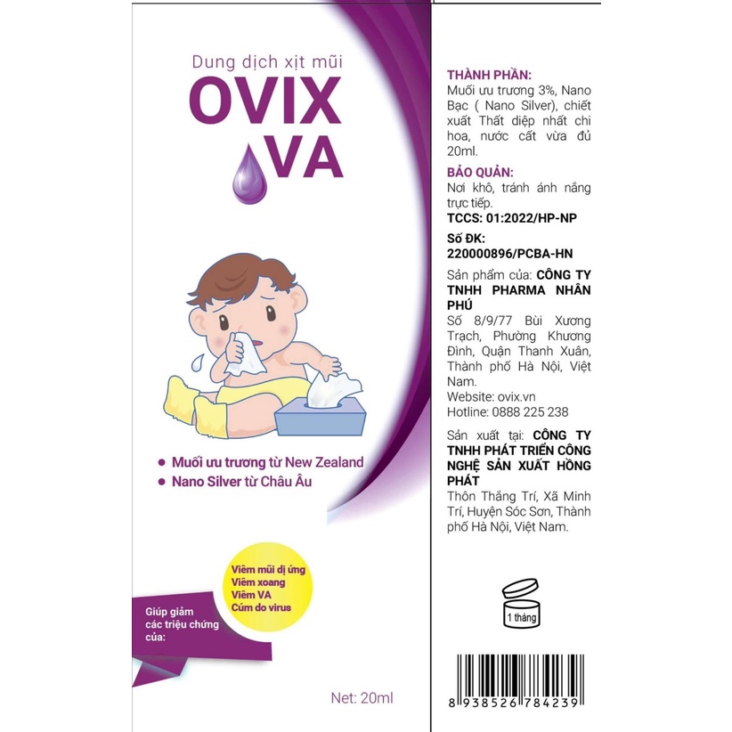 Dung dịch xịt mũi Ovix Baby VA 20ml