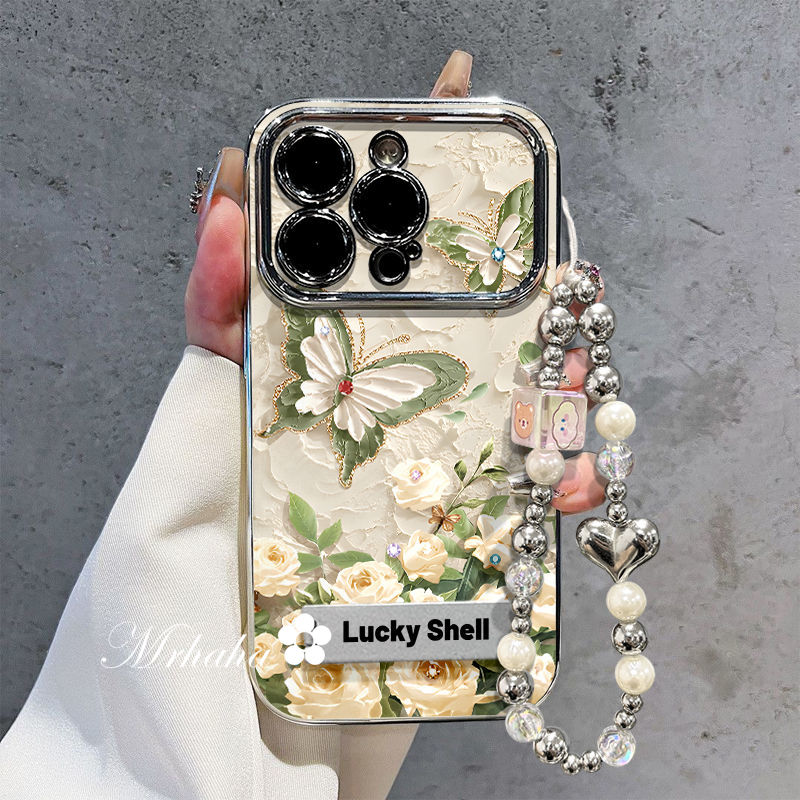 AFortune Casing For Infinix Smart 8 7 5 Hot 9 Play Hot 30i Note 30 Beautiful Butterfly With Bracket Chain Electroplated Large Window Lens Phone Case Lens Protective Silicone Shockproof Soft Back Cover