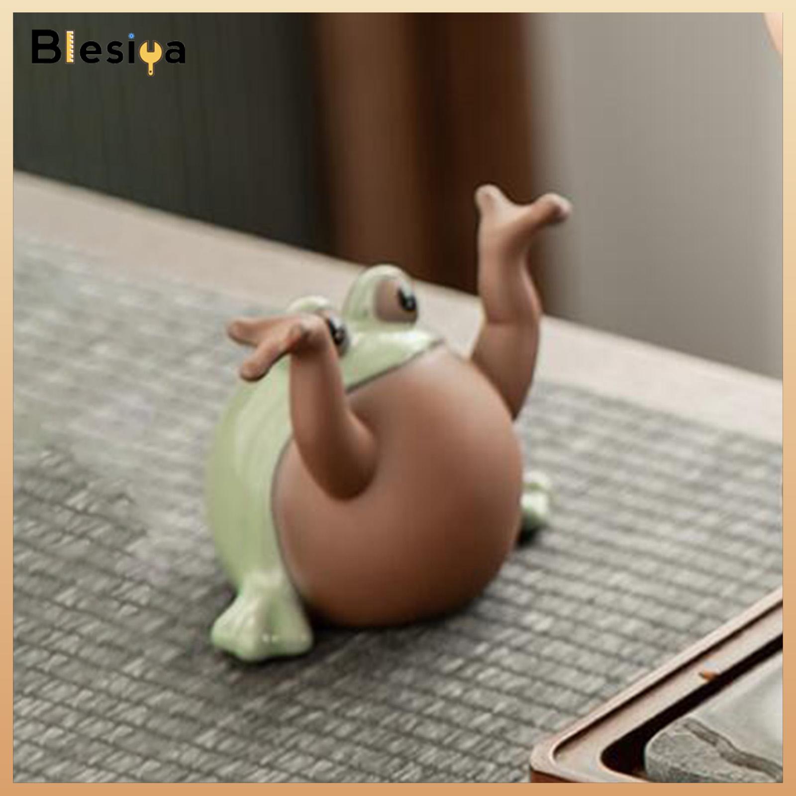 Blesiya Frog Statue Crafts Tea Table Figurine Charm Tea Pet for Kungfu Animal Sculpture for Office B