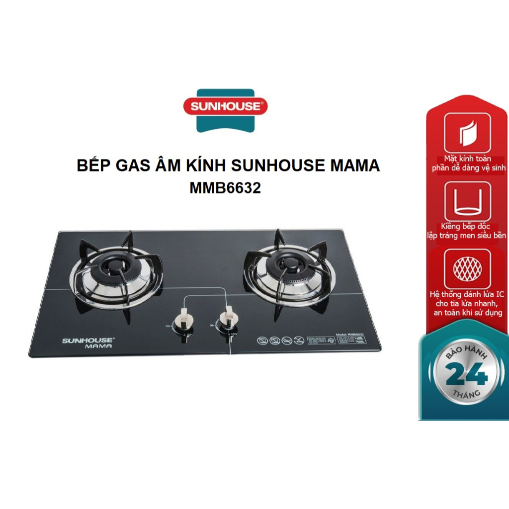Bếp gas âm kính sunhouse mama mmb6632 - bảo hành tại nhà 24 tháng