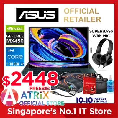 【Free MS Office】Same-Day-Delivery | 2021 ASUS Zenbook Duo UX482EG-KA087T | 14.0"+12.65" duo FHD IPS Touch with Stylus | only 1.5Kg | i7-1165G7 | 16GB RAM | 1TB SSD | NVIDIA MX450 | 2Y Warranty