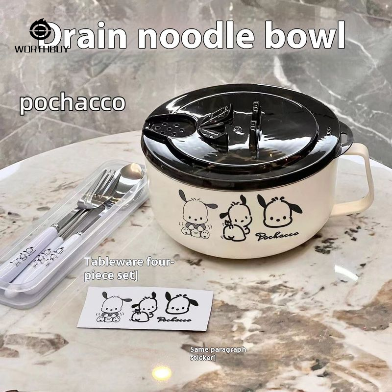 Bát mì ăn liền thoát nước thép không gỉ với nắp ký túc xá sinh viên dung tích lớn bát mì ăn liền bát cơm Bát mì ăn liền phụ kiện