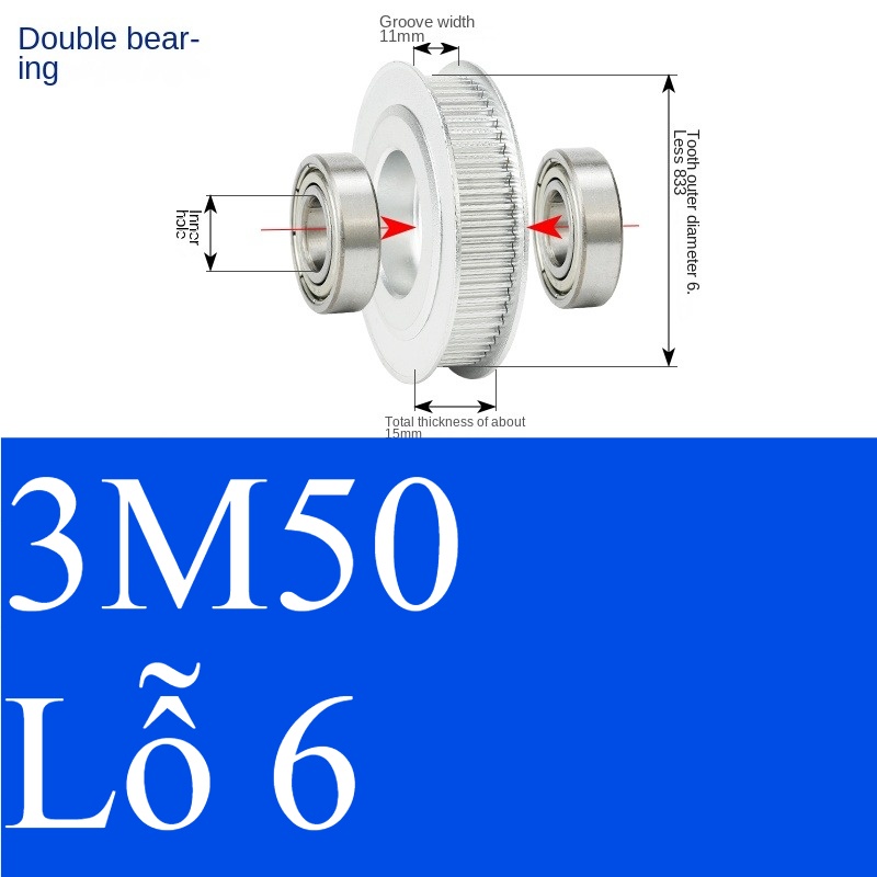 Bánh Răng Đồng Bộ 3M 50 Răng Guangfa - Răng Căng, Rãnh 11/16/21mm, Có Ổ Bi, Lỗ 5-17mm, Nhôm, Hướng Dẫn Công Nghiệp - răng 11 6