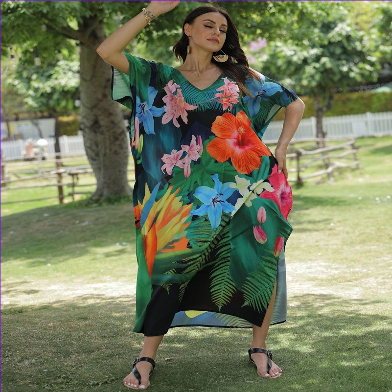 Hawaiian Dresses Floral Print Sundress, Plus Size Beach Dress