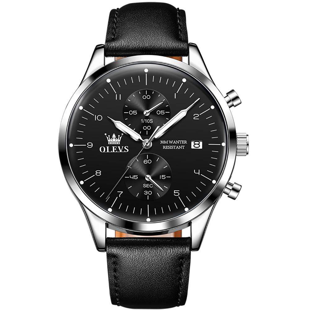 OLEVS 2880 Quartz Business Men Wristwatch Genuine Leather Band Waterproof Watches For Men Luminous Calendar