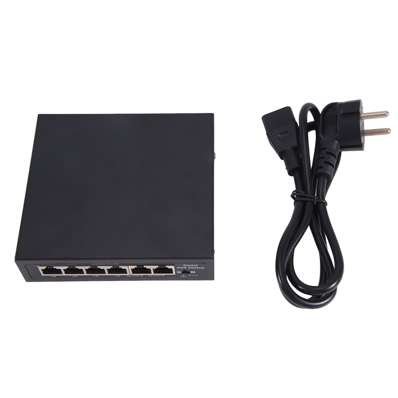 POE Switch 6Port 100Mbps Switch 4 PoE+2 UpLink with Internal Power Office Home Network Hub for IP Ca