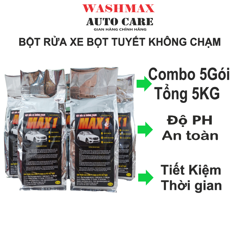  Combo 5KG Bột rửa xe bọt tuyết không chạm Max1 WASHMAX Auto Care 