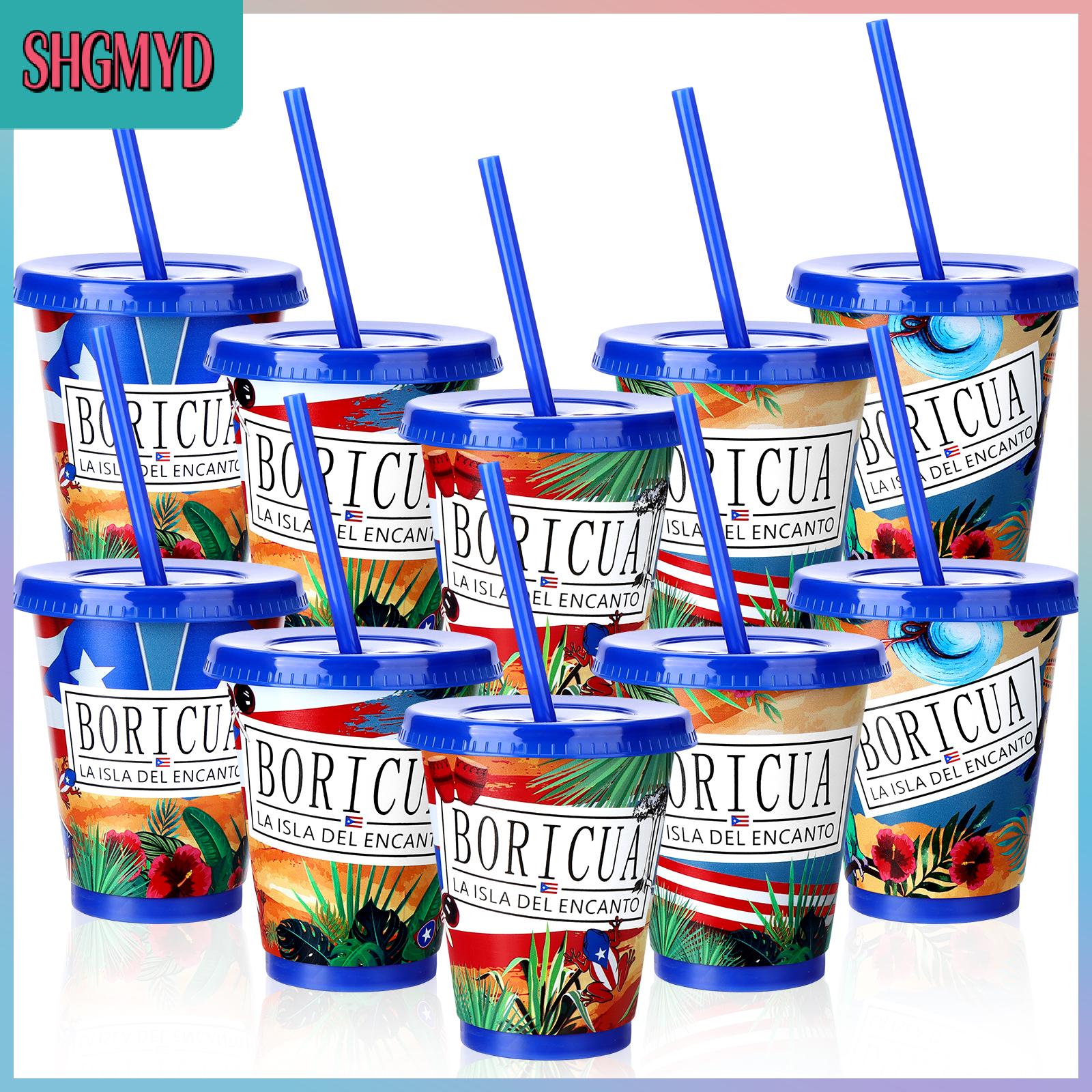 【SHGMYD】 10ชิ้นถ้วยพลาสติกมีฝาปิดและหลอด16ออนซ์นำมาใช้ใหม่ได้ถ้วยน้ำขวดแก้วกาแฟเดินทางสำหรับเครื่องดื่มร้อนเย็นชาน้ำแข็ง ราคา 423 บาท*ส่งฟรี