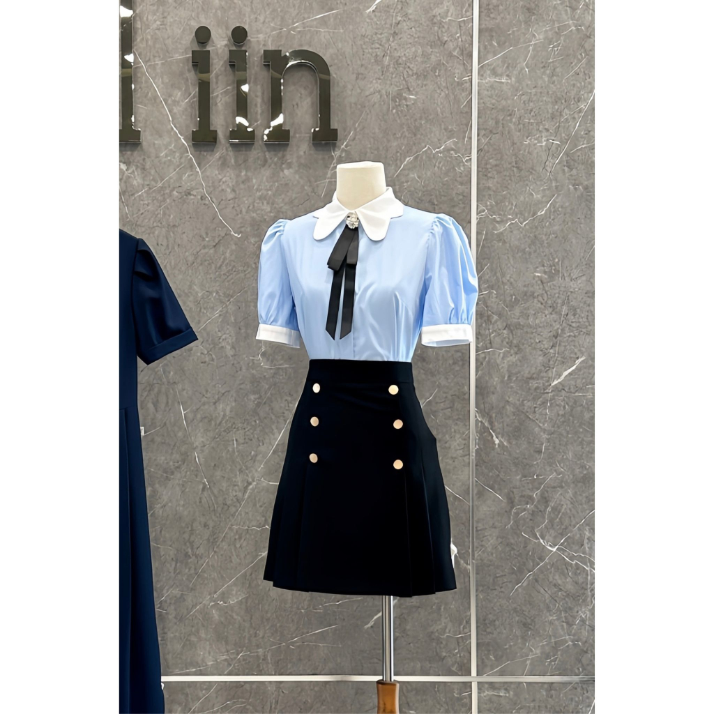 Chân váy chiết ly xếp đính khuy tiinstore chn164