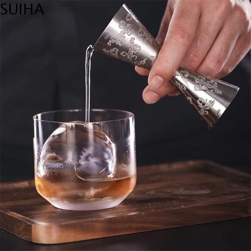 SUIHA Khắc hình lá/đầu lâu JIGGER phong cách Nhật Bản 30/45ml Thép không gỉ Cốc đo Phụ kiện quầy bar Hai đầu Shot Nhân viên pha chế