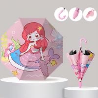 Kids Cartoon Umbrella with Whistle Handle Waterproof Folding Umbrella for Boys Girls with Cover