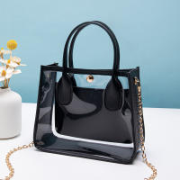 Womens Cross-Body Bag Handbag Transparent PVC Tote Bag with Leather Edge Chain Crossbody Handbag
