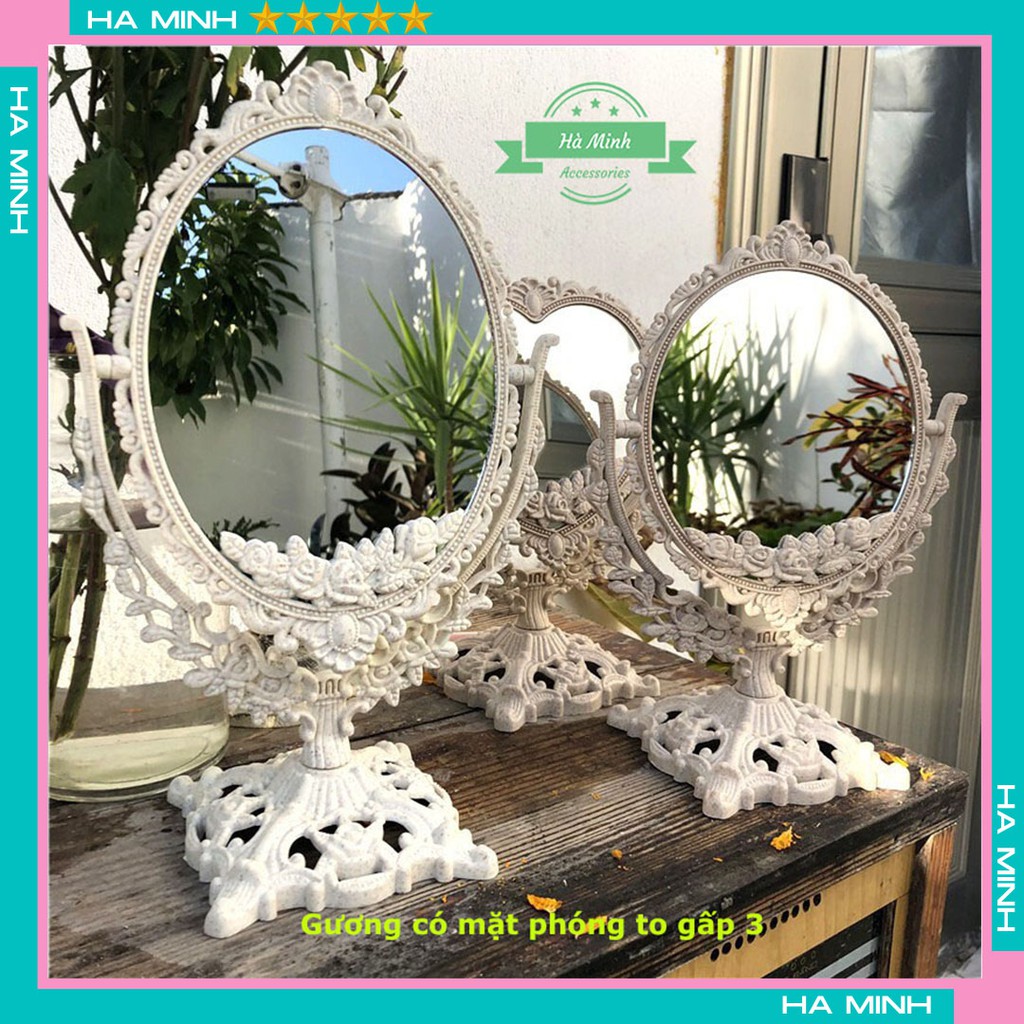 Gương trang điểm để bàn 2 mặt vintage phong cách tiểu thư công chúa