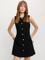 [Pomelo] เดรสผ้าทวีตแต่งกระดุมมุก / Tweed Pearl Button Dress