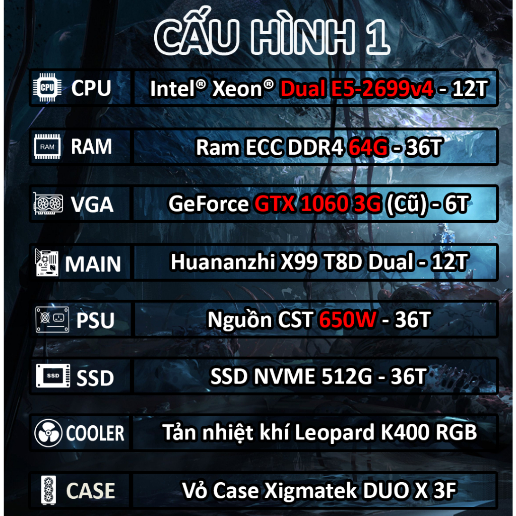 PC Xeon - PC Workstation - PC Gaming Đồ hoạ Bộ Máy XEON Chuyên Giả Lập Render Chạy Ảo Hoá E5 2699v4