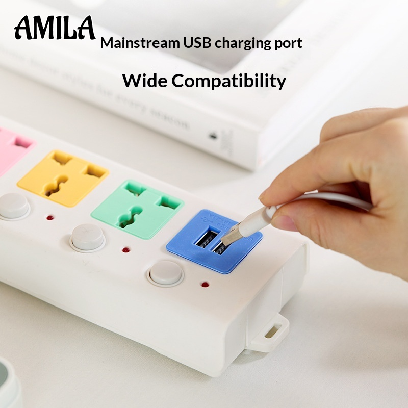 AMILA Multi-Port Power Strip with USB Charging for Home Use ราคา 95 บาท*ส่งฟรี