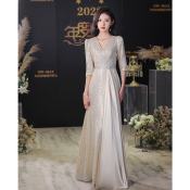 Golden Sequin Banquet Evening Dress by OEM