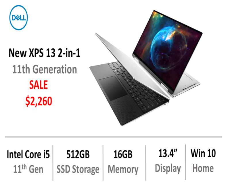 New XPS 13 2-in-1 (Core i5-1135G7, 16GB RAM, 512GB SSD, Windows 10 Home) - Platinum Silver